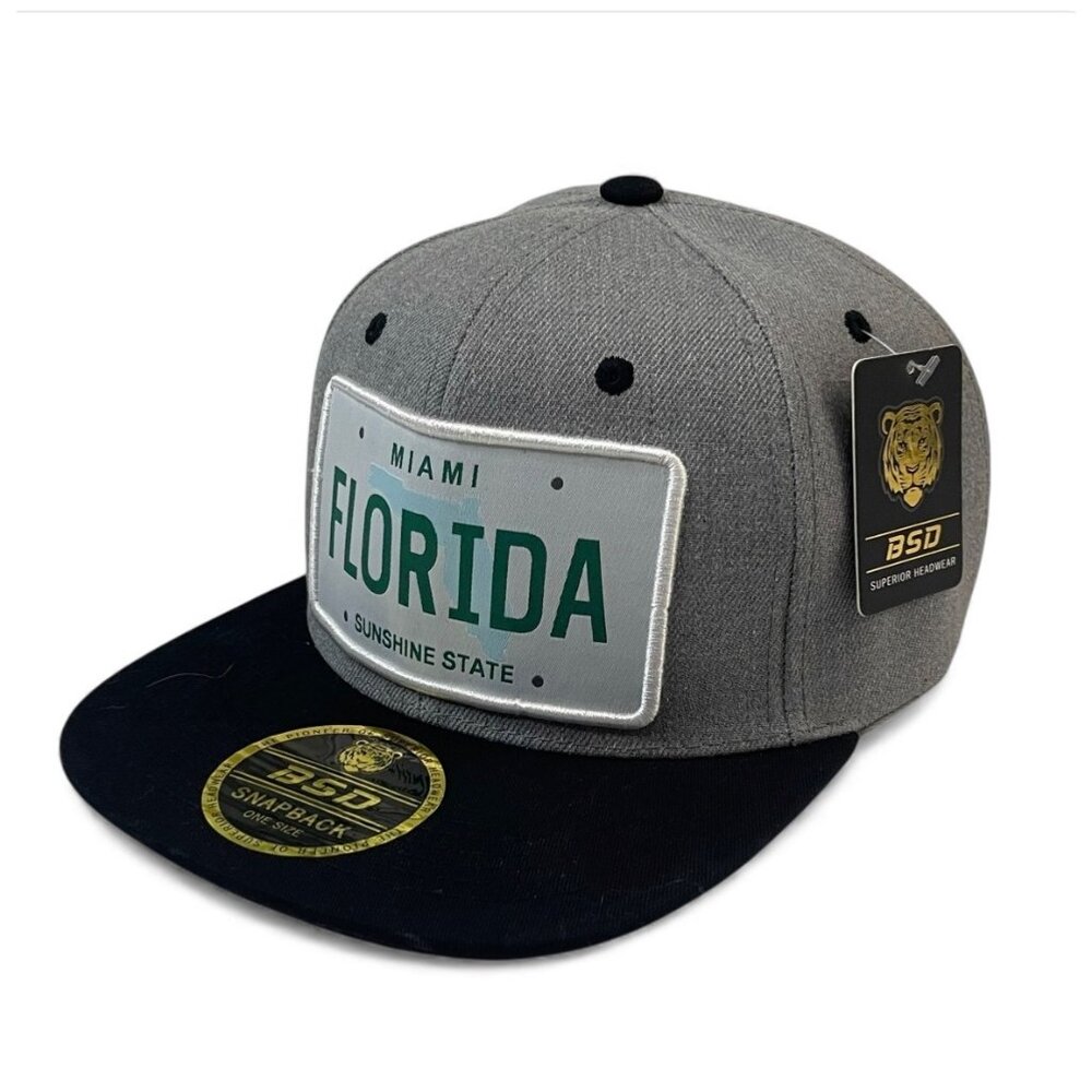Miami Florida Snapback Hat Sunshine State Gray & Black Adjustable Cap By BSD